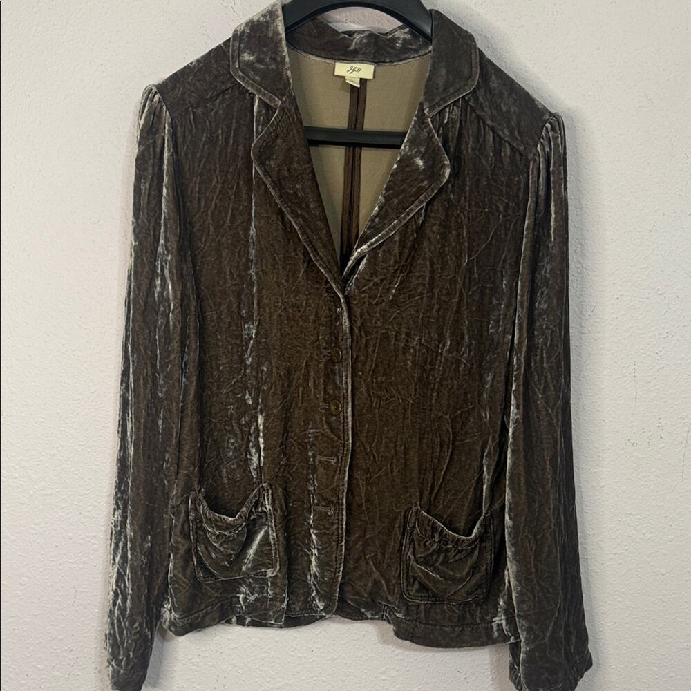 J. Jill Women Taupe Velvet Silk Blend Blazer Size M